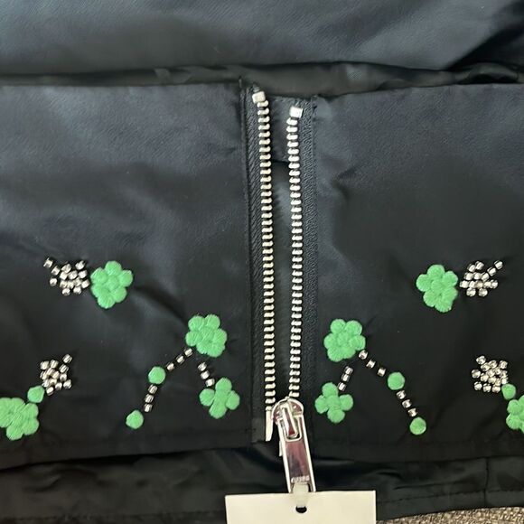 Ganni Black Floral Embroidered Crystal Embellished Square Neck Crop Top S $395 - Picture 10 of 10